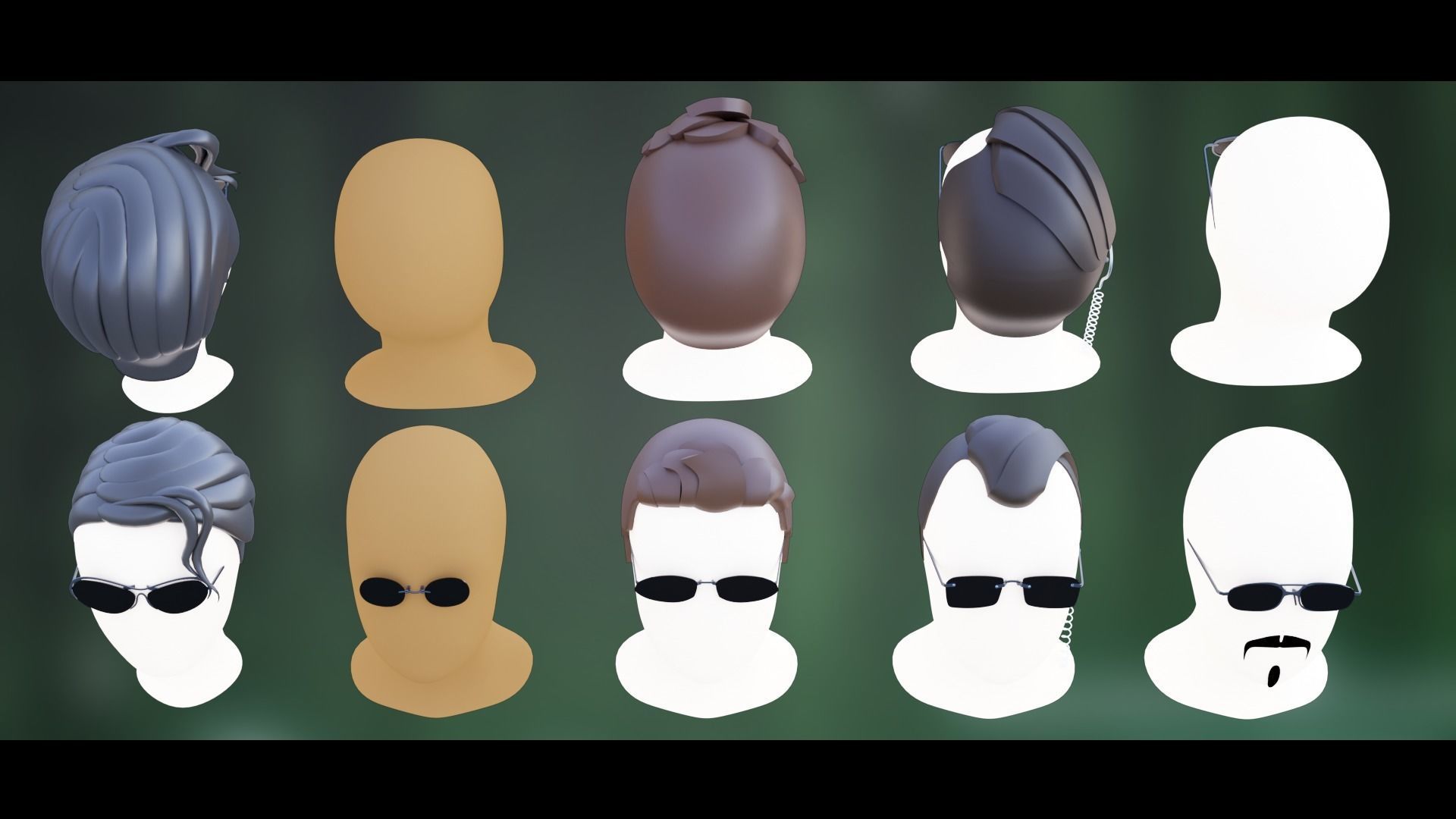 Base Stylized Haircuts 81-85 Matrix Theme Low-poly 3D model_3