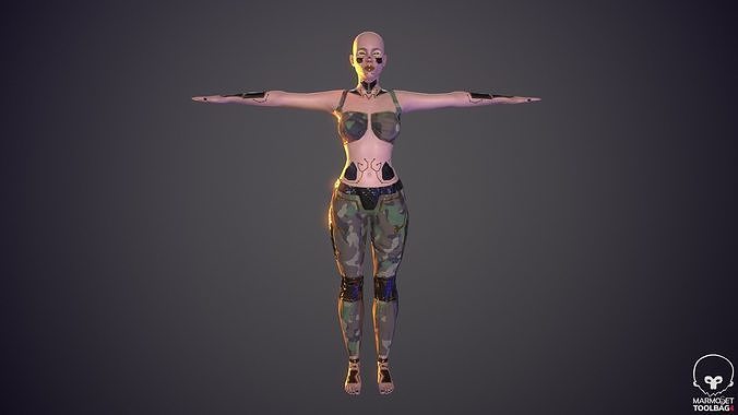 Girl T Pose Quad Mesh game ready pbr Rigged Lowpoly Low-poly 3D model