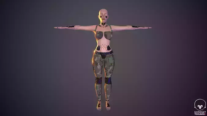 Girl T Pose Quad Mesh game ready pbr Rigged Lowpoly