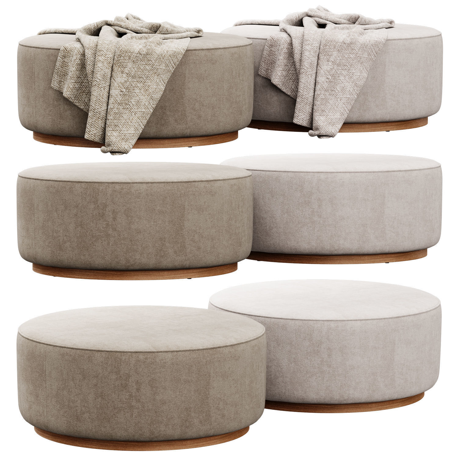 Sinclair Large Round Ottoman Whistler Oyster Suede by Four Hands 3D model_1