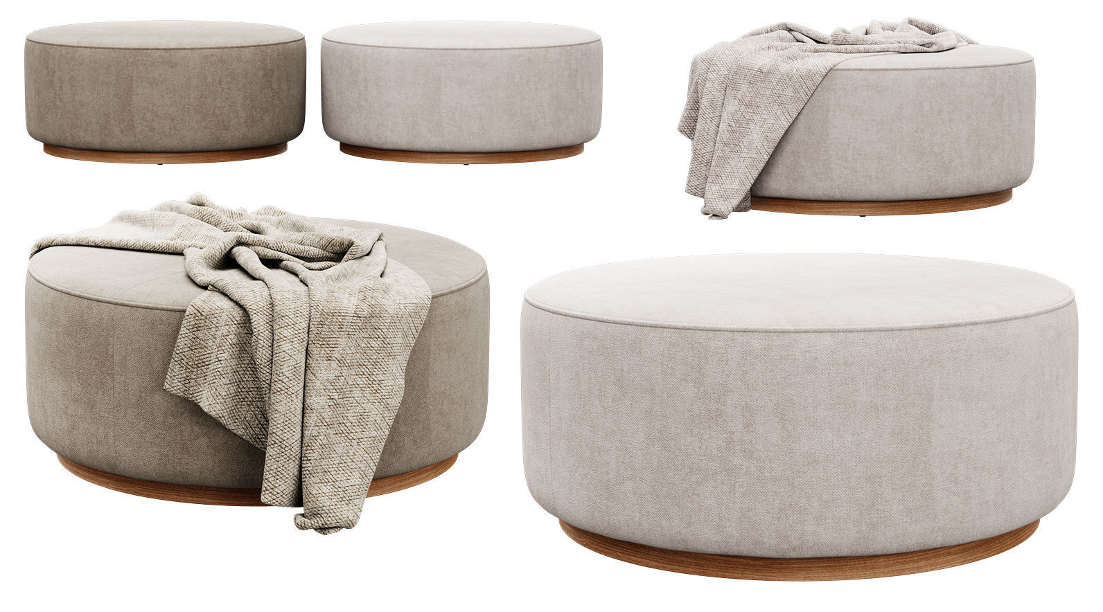 Sinclair Large Round Ottoman Whistler Oyster Suede by Four Hands 3D model_6