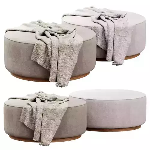 Sinclair Large Round Ottoman Whistler Oyster Suede by Four Hands 3D model
