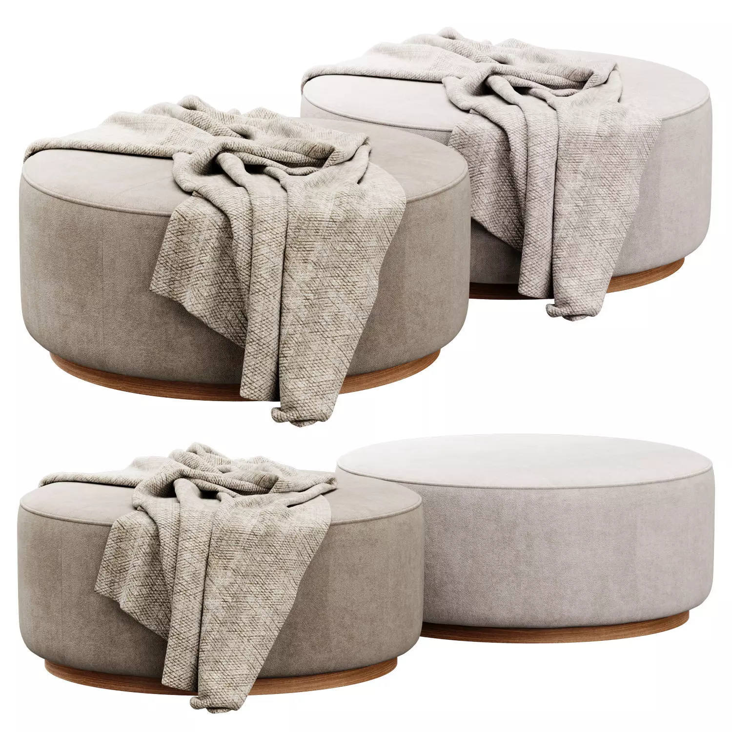 Sinclair Large Round Ottoman Whistler Oyster Suede by Four Hands 3D model_0