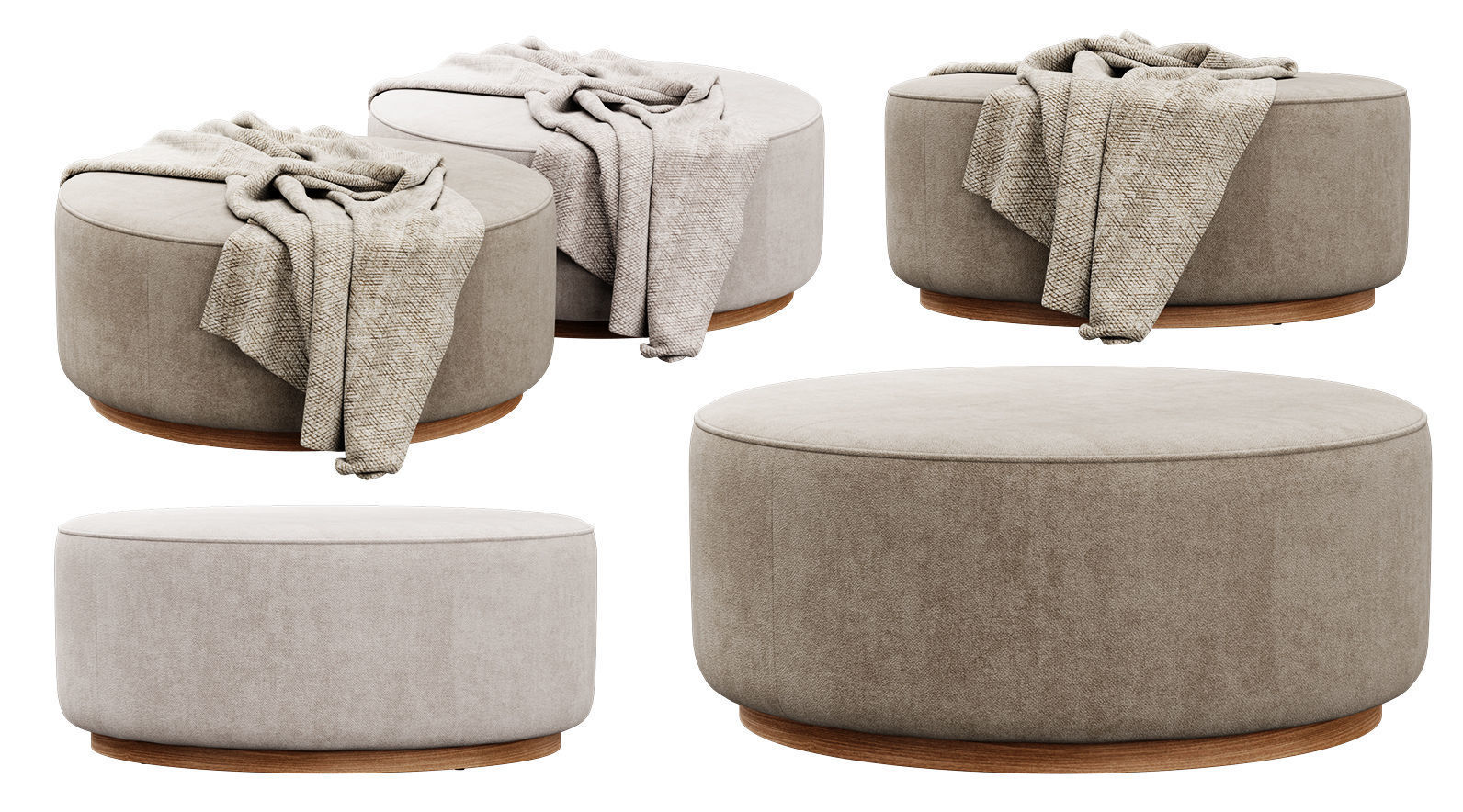 Sinclair Large Round Ottoman Whistler Oyster Suede by Four Hands 3D model_5