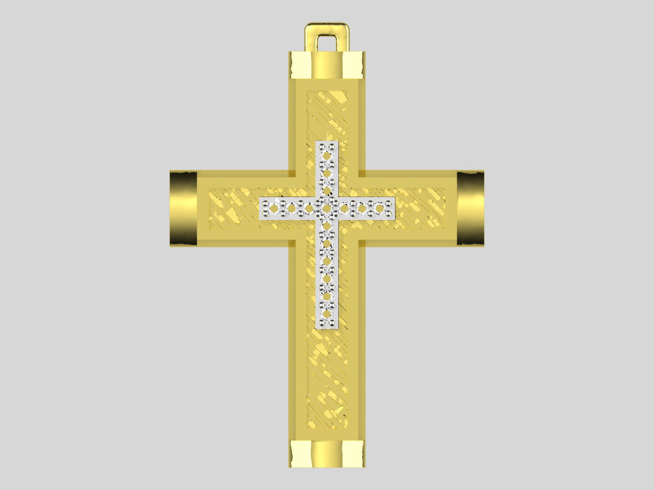 XZS-FLT-0011 gold cross pendant with diamonds 3D print model_1