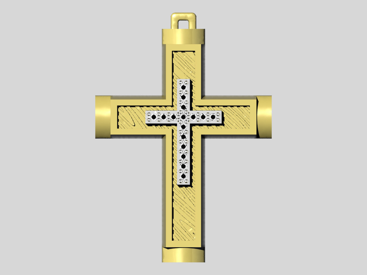 XZS-FLT-0011 gold cross pendant with diamonds 3D print model_3