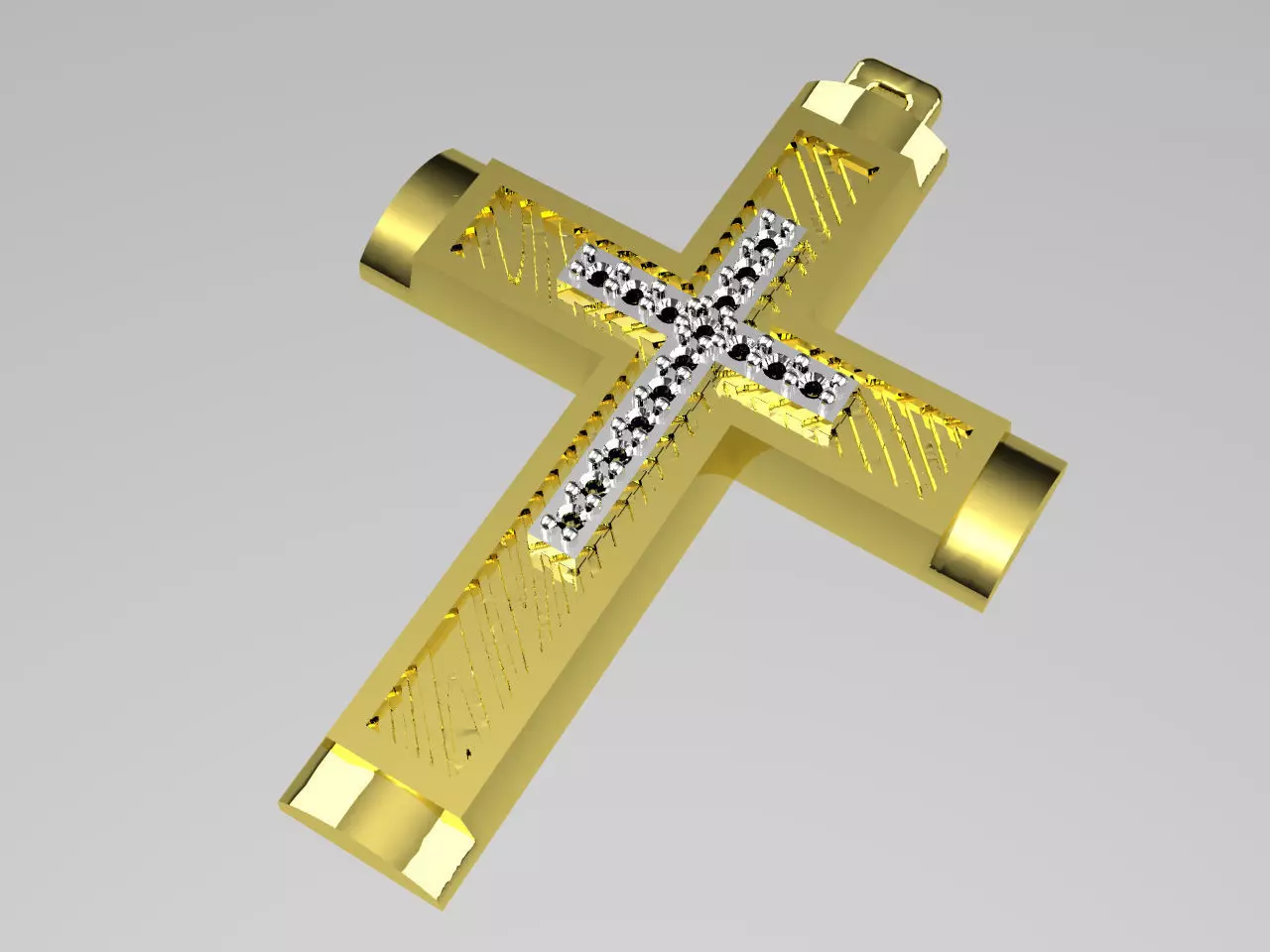 XZS-FLT-0011 gold cross pendant with diamonds 3D print model_0