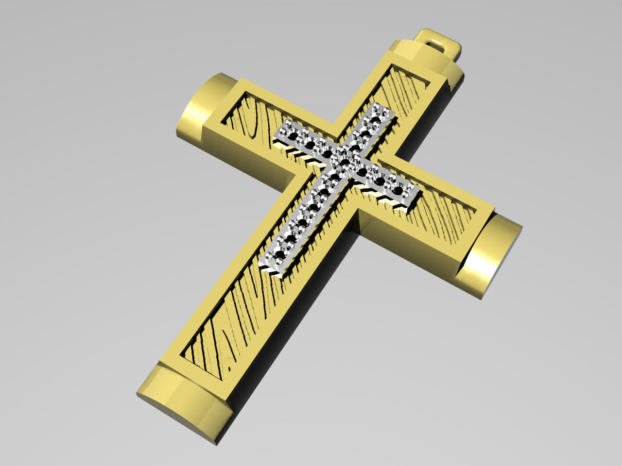 XZS-FLT-0011 gold cross pendant with diamonds 3D print model_2
