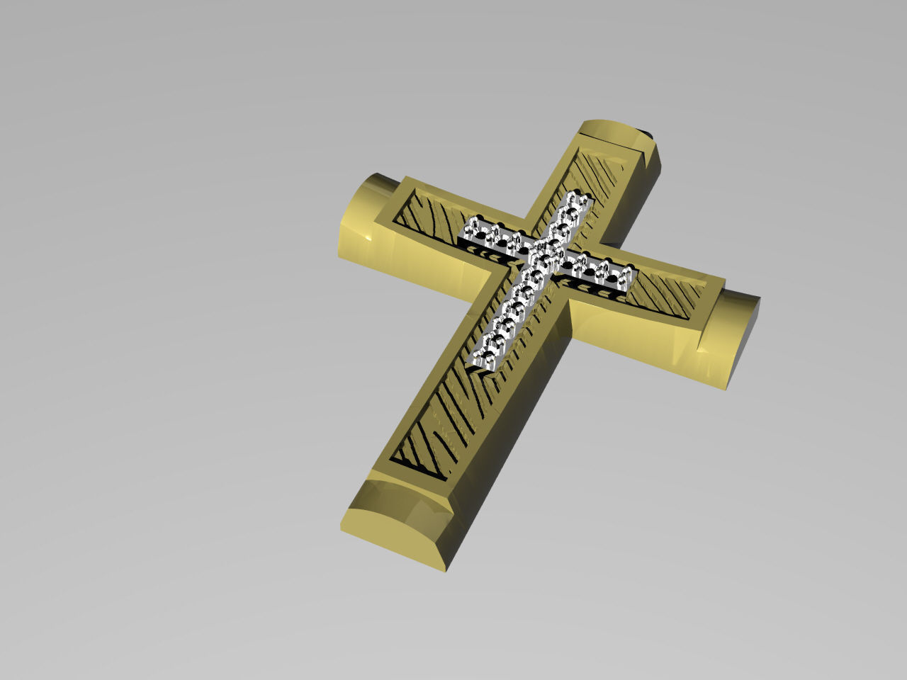 XZS-NEG-0011 gold cross with diamonds 3D print model_2