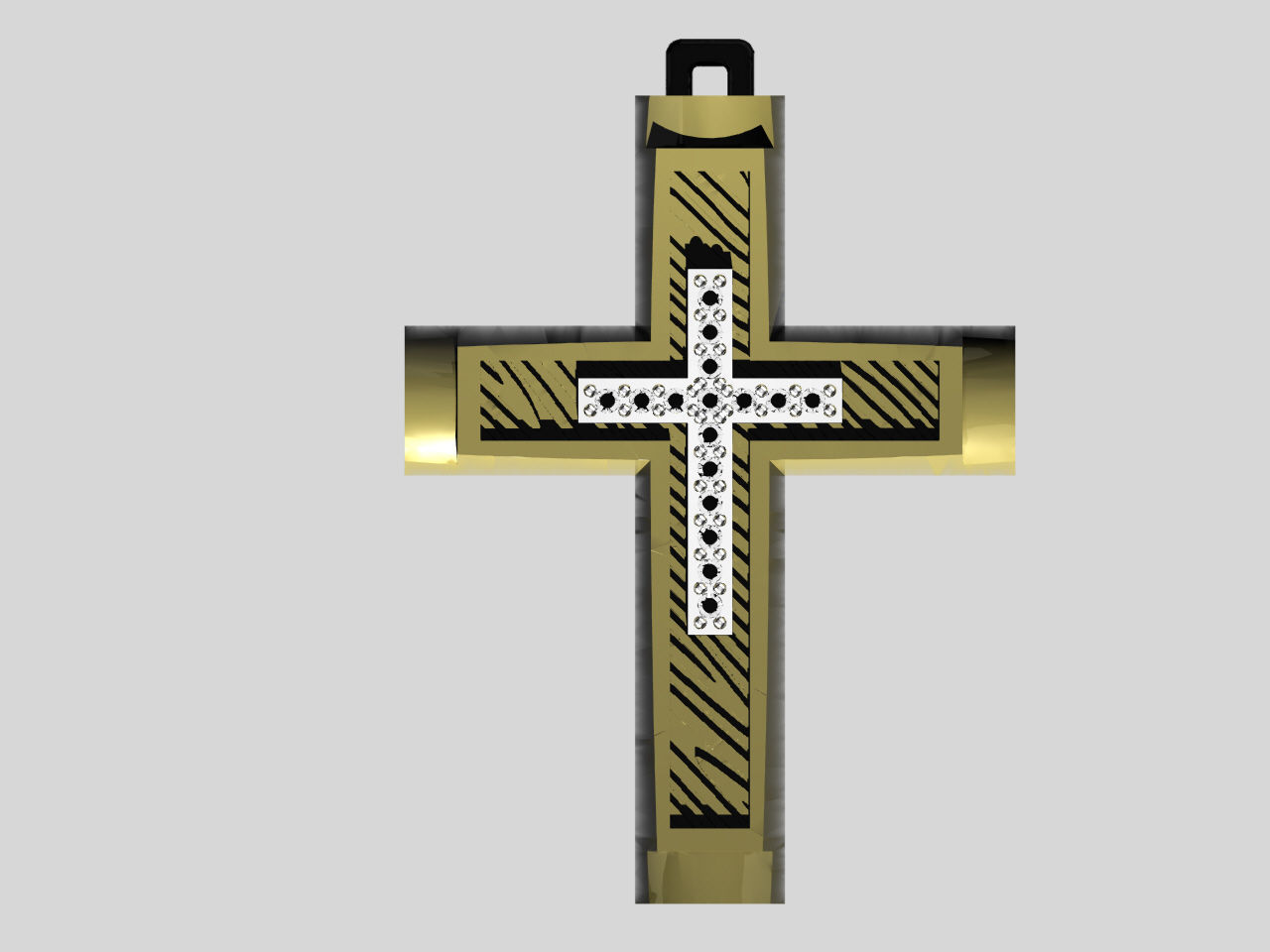 XZS-NEG-0011 gold cross with diamonds 3D print model_3