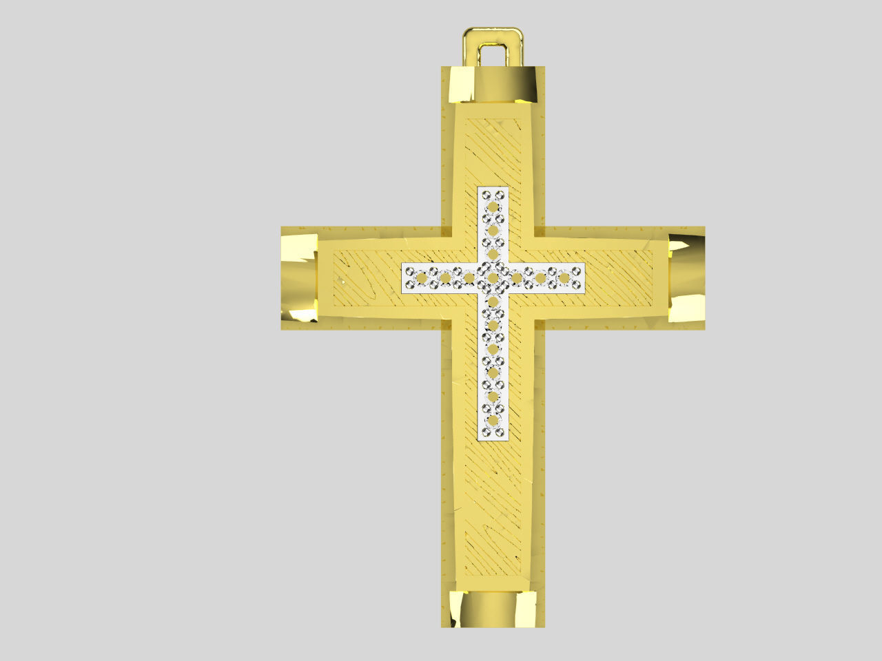 XZS-NEG-0011 gold cross with diamonds 3D print model_1