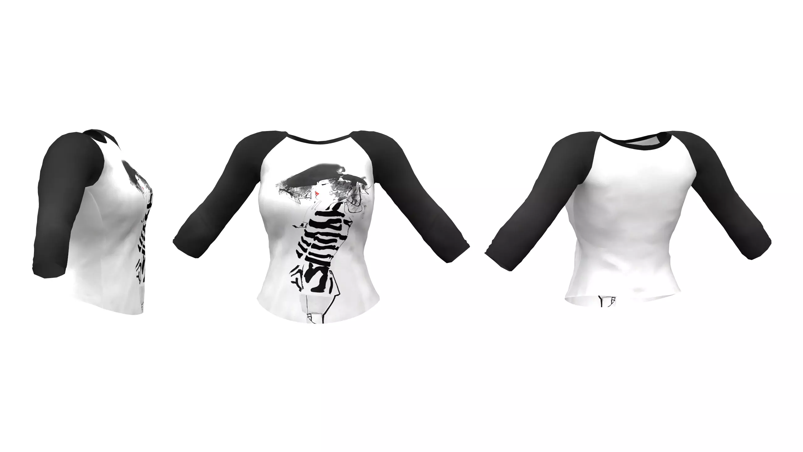 Ladies Long Sleeve T-shirt Low-poly 3D model