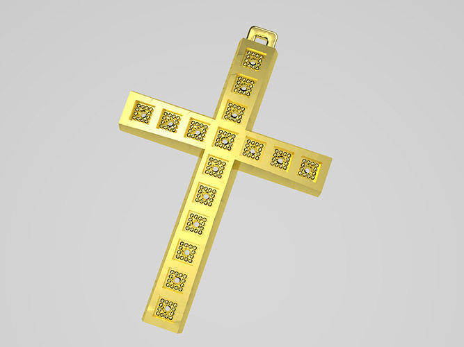 XZS-BUL-0013 gold cross pendant with diamonds 3D print model