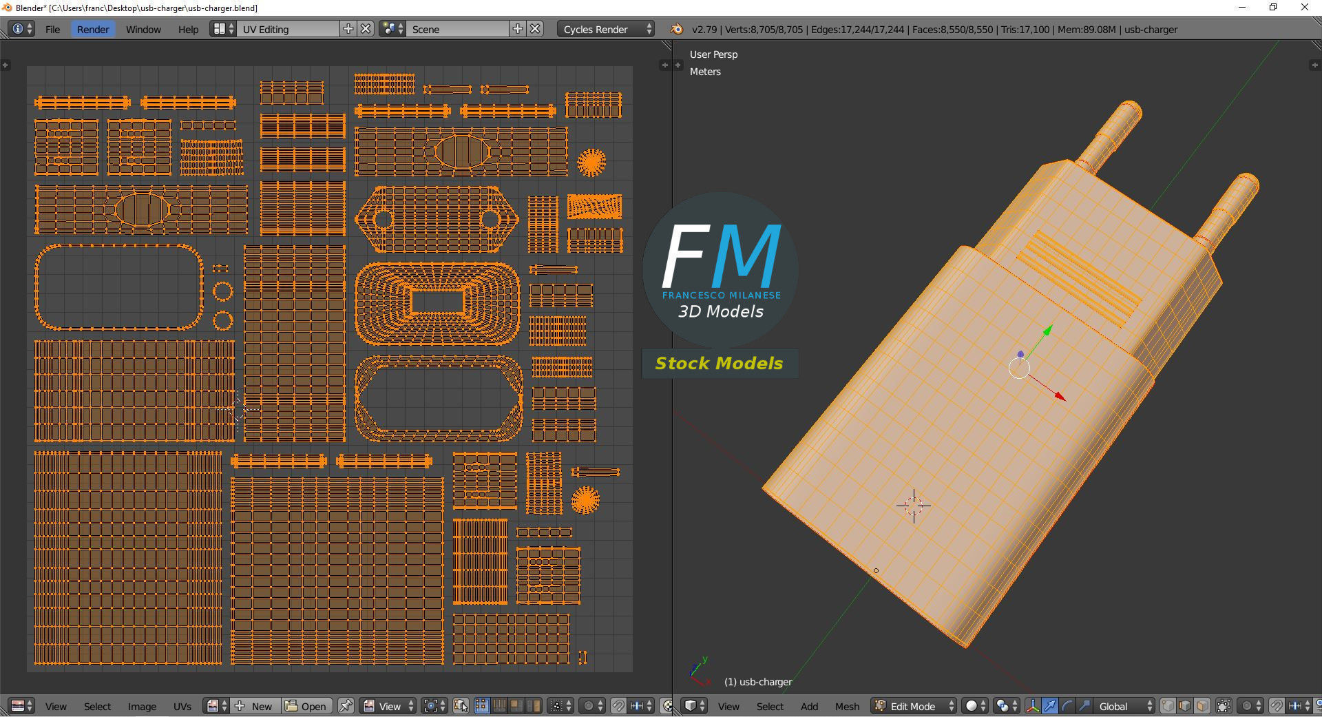 USB charger 3D model_10