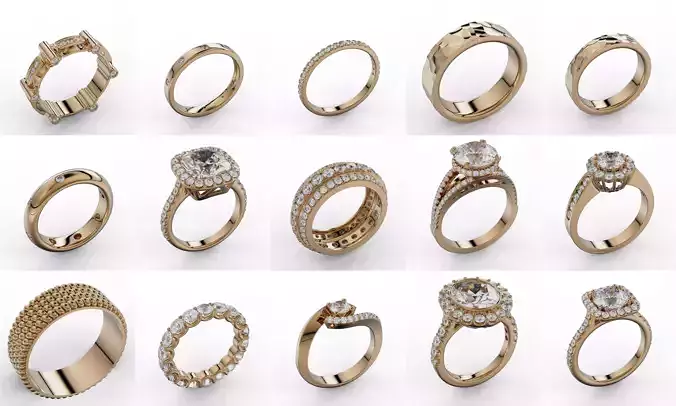 15 Random ring wedding engagement jawellery hamer  3D print model