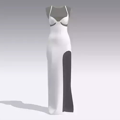 DRESS WHITE SLIT LONG FASHION STYLE LOOK