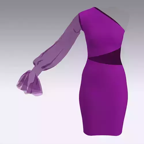 DRESS PURPLE ONE SHOULDER MINI DRESS BELT DECOLETTE