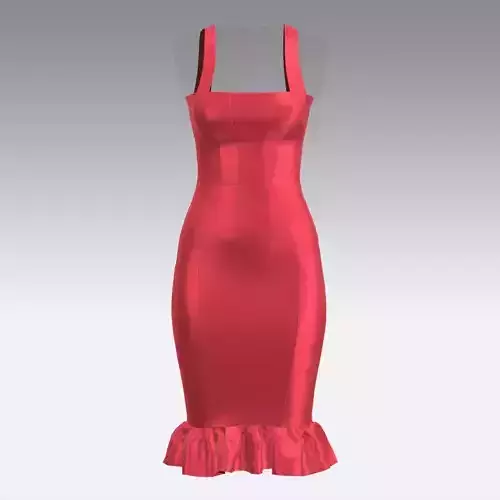 RED DRESS SATIN ELEGANT RUFFLED LOOK STYLE