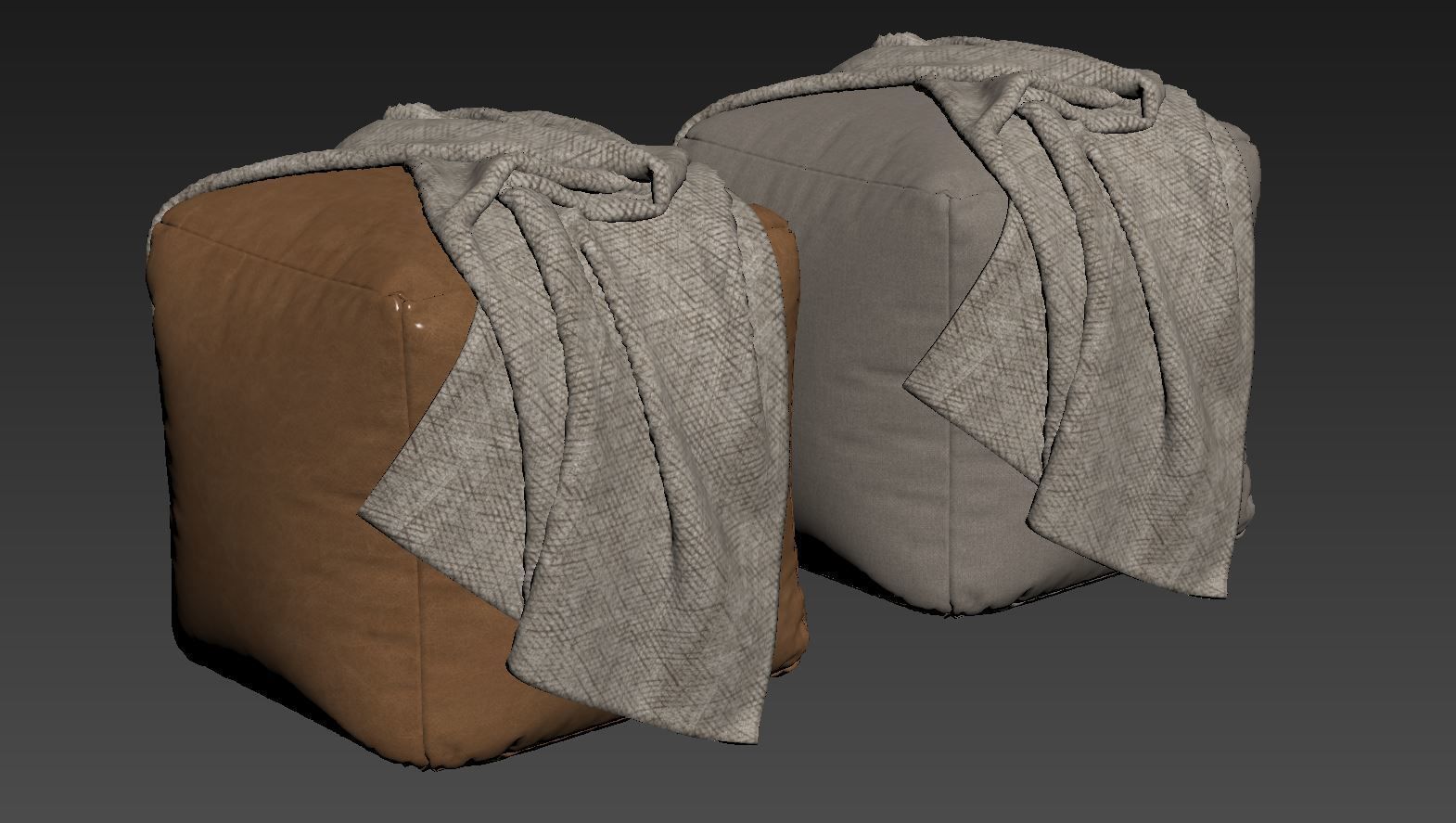 Moroccan Leather and fabric pouf 3D model_7