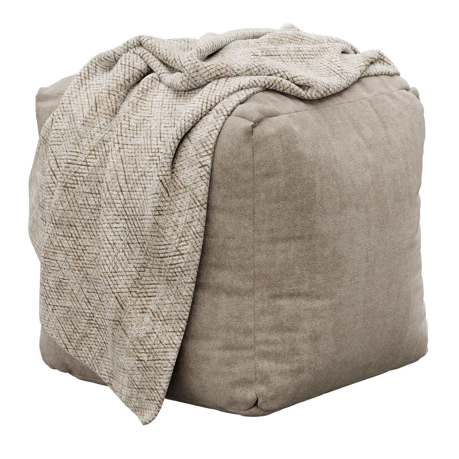 Moroccan Leather and fabric pouf 3D model_3