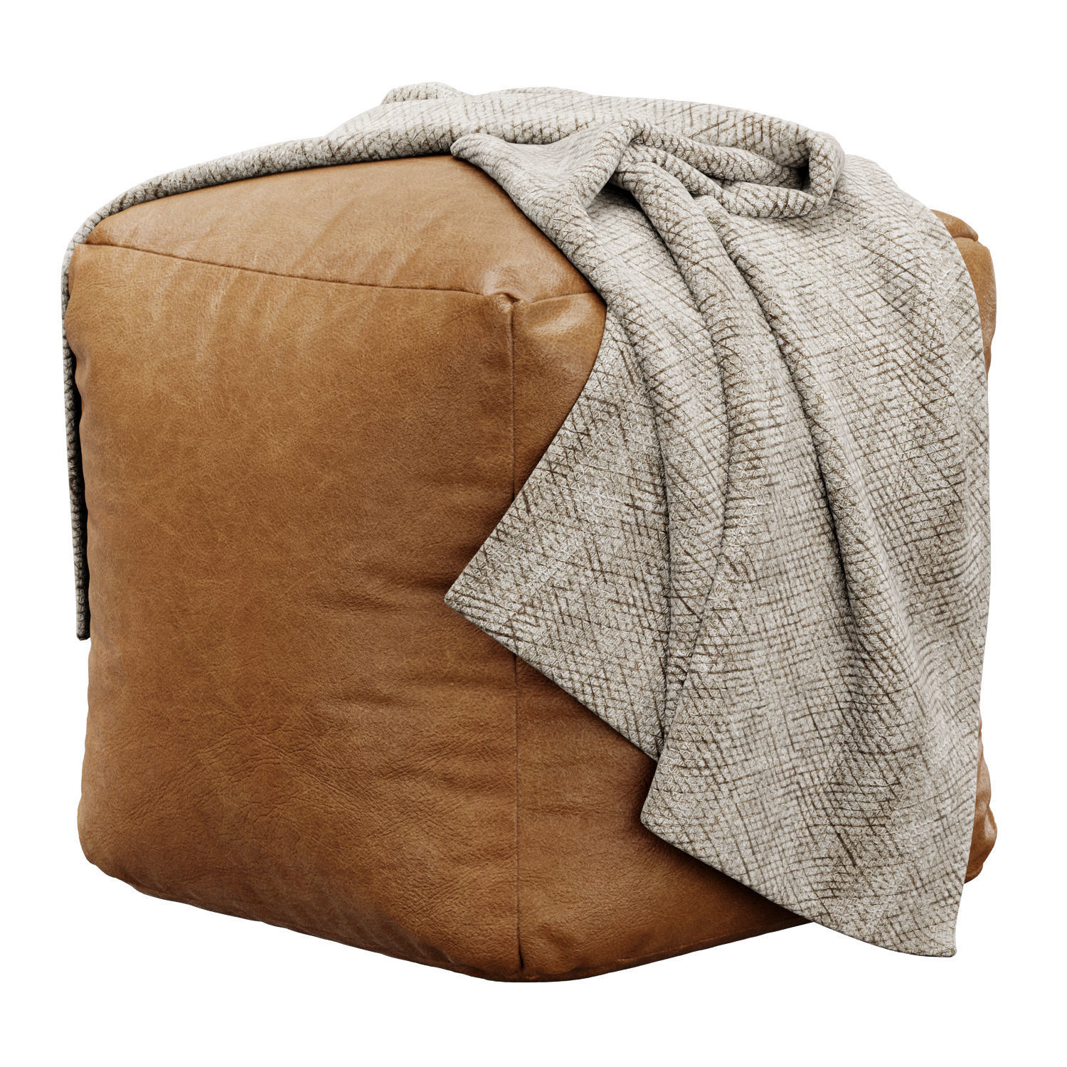 Moroccan Leather and fabric pouf 3D model_4