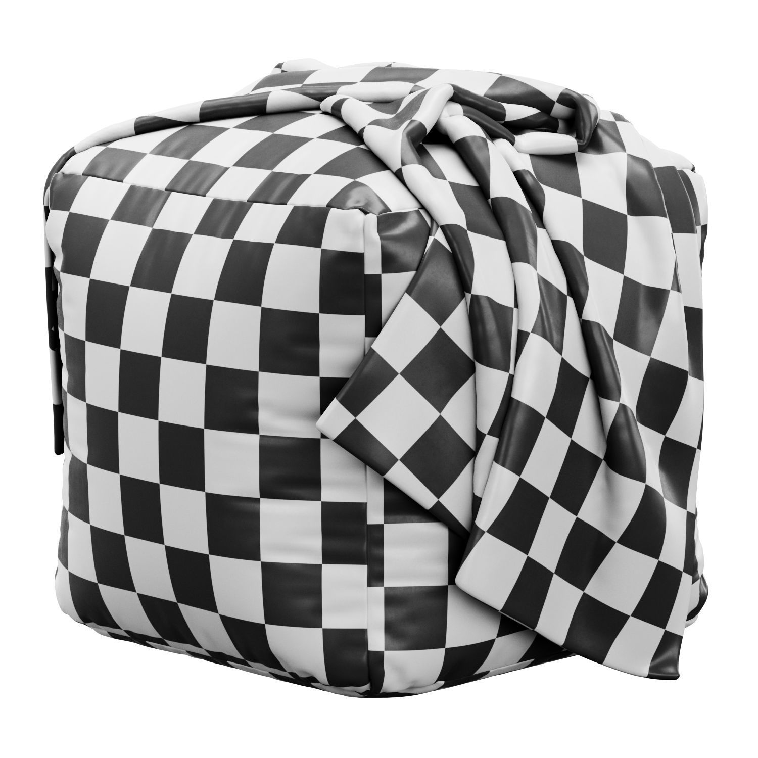 Moroccan Leather and fabric pouf 3D model_6