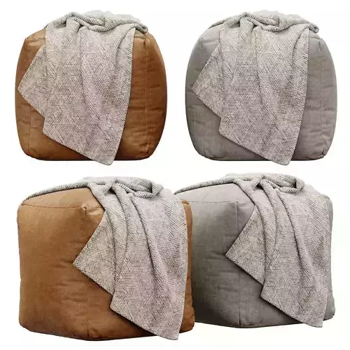 Moroccan Leather and fabric pouf 3D model