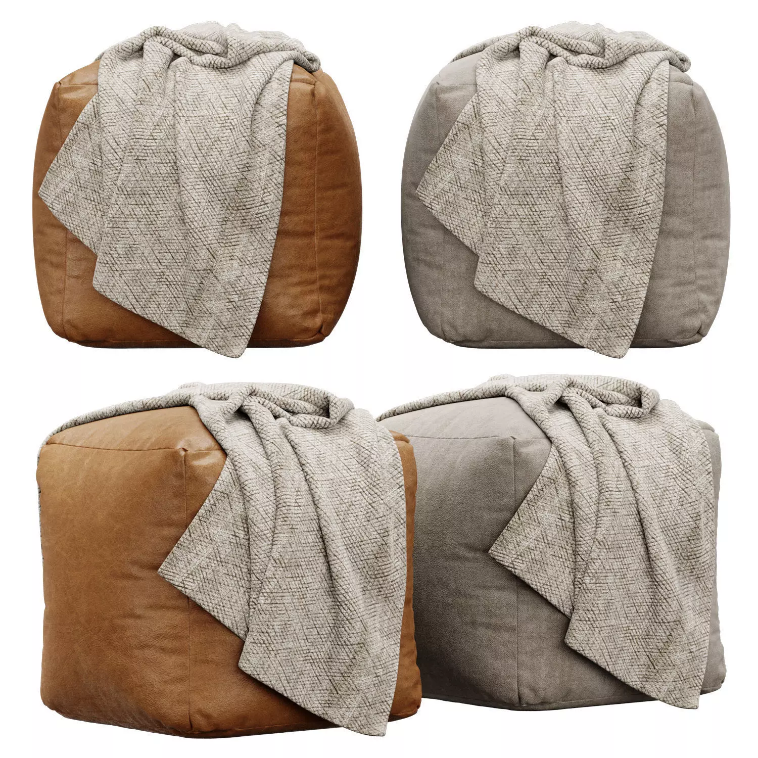 Moroccan Leather and fabric pouf 3D model_0