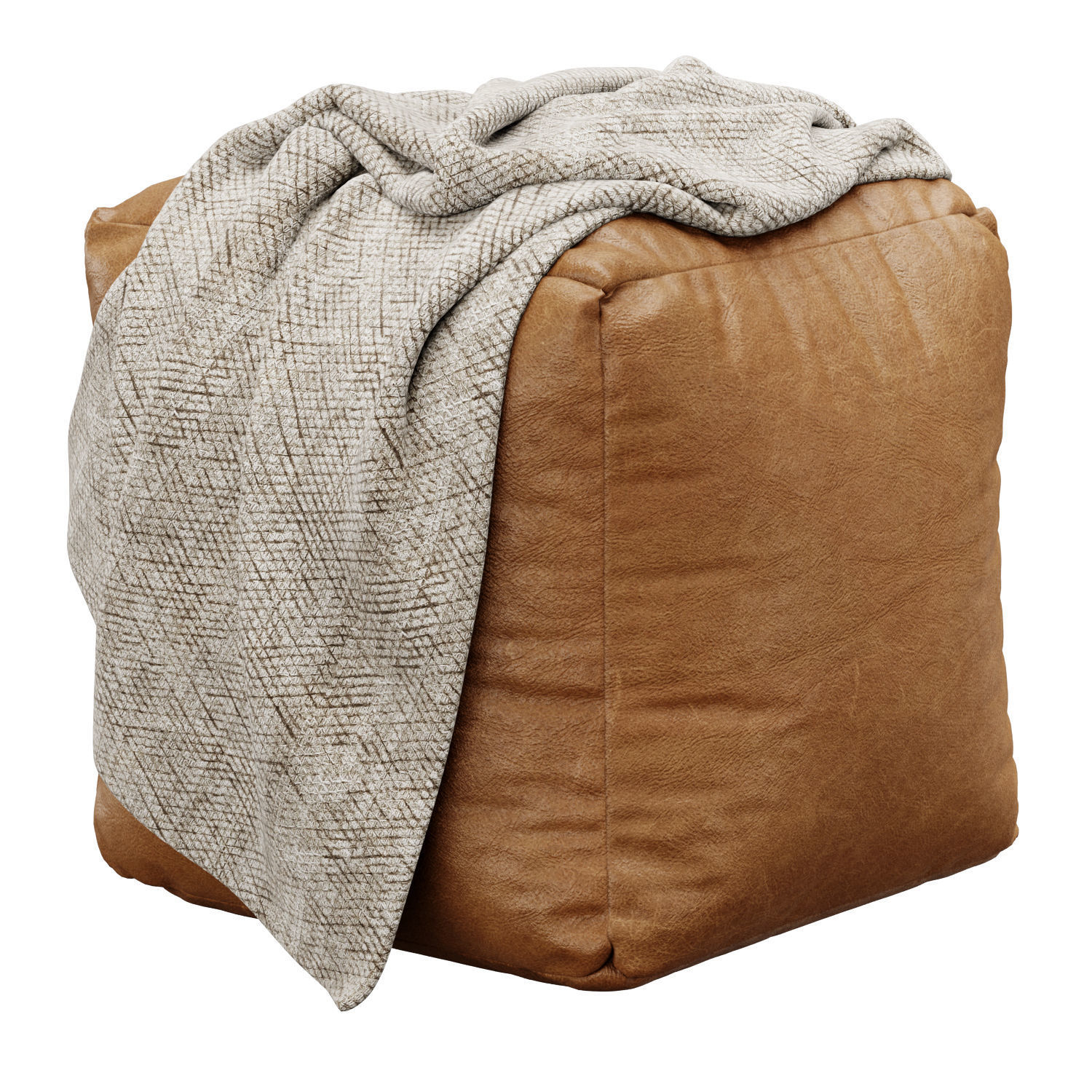 Moroccan Leather and fabric pouf 3D model_1