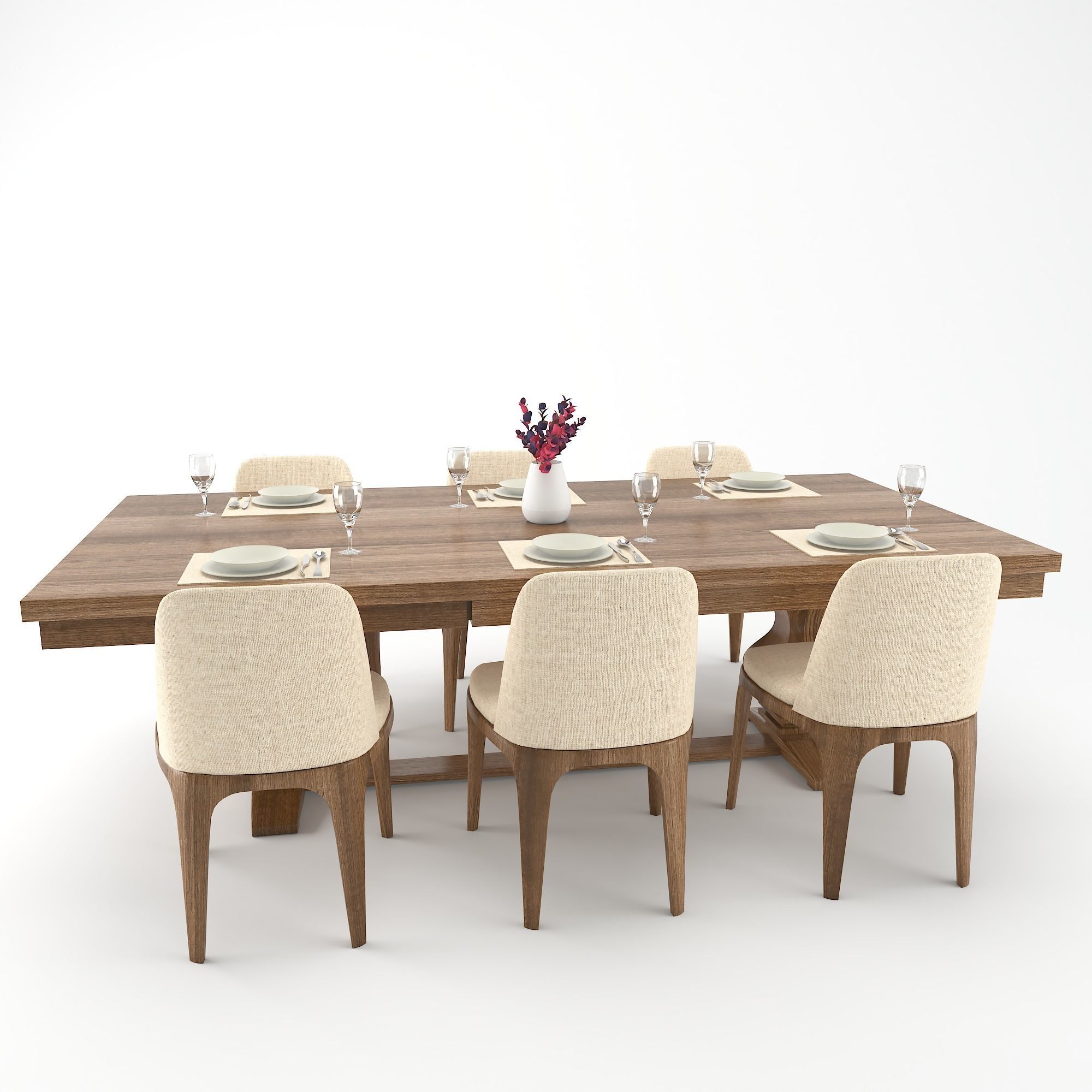 Dining Table Set 3D model_2