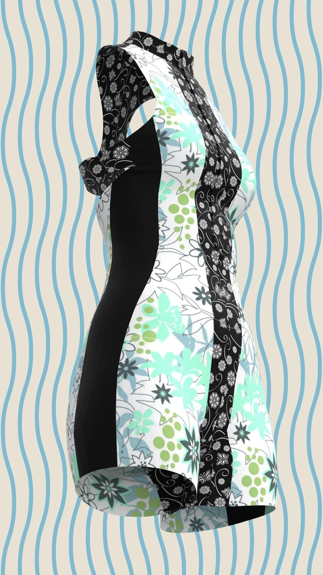 Ladies Summer Surfing Dress Low-poly 3D model_20