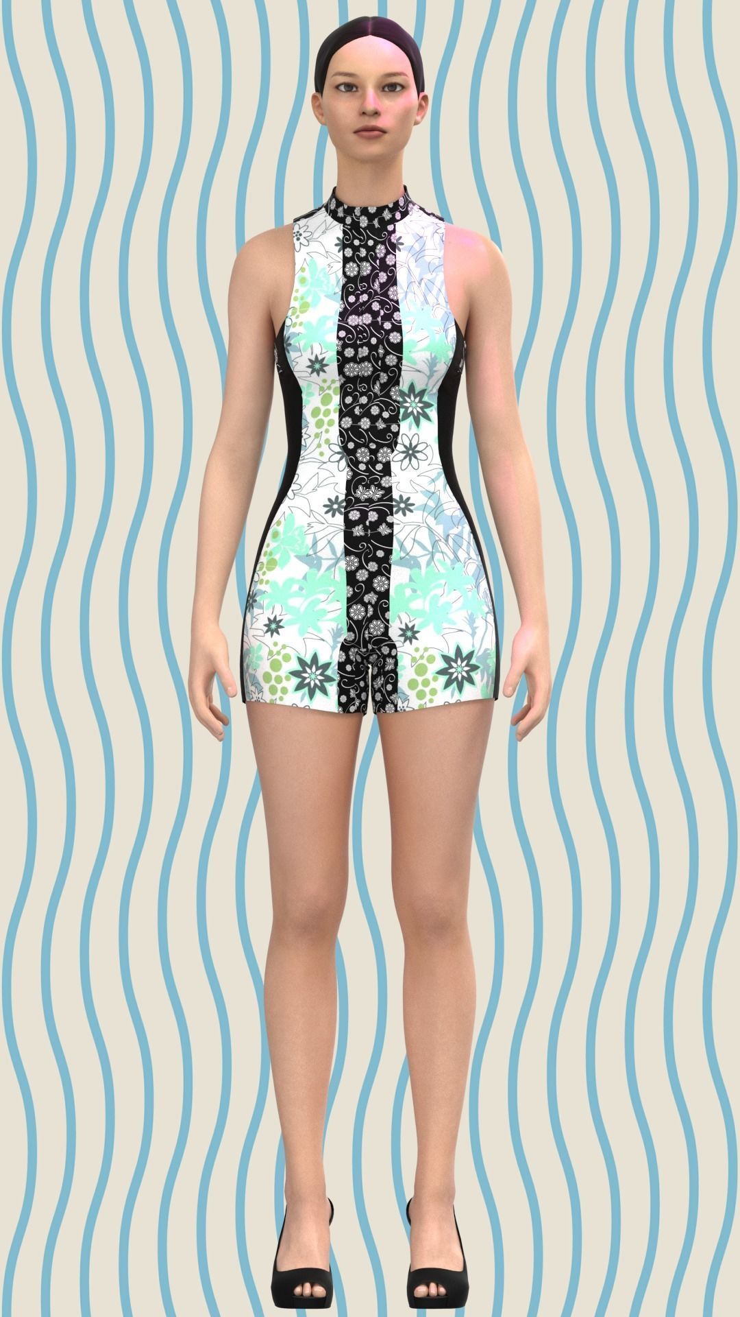 Ladies Summer Surfing Dress Low-poly 3D model_24