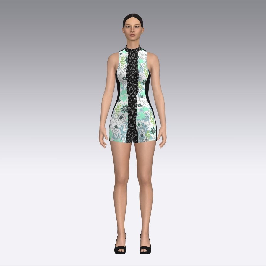 Ladies Summer Surfing Dress Low-poly 3D model_5