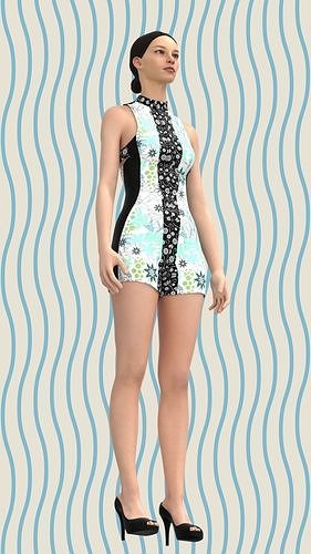 Ladies Summer Surfing Dress Low-poly 3D model