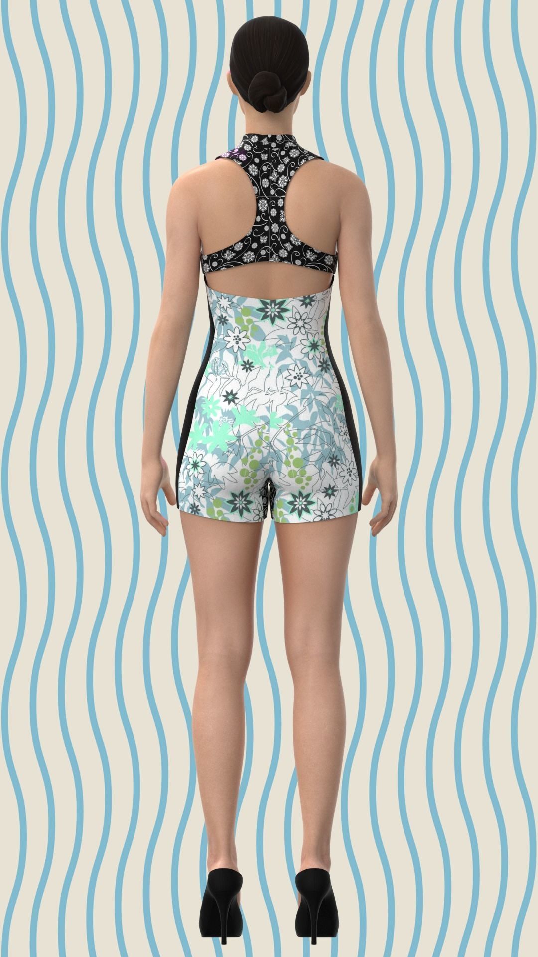 Ladies Summer Surfing Dress Low-poly 3D model_22