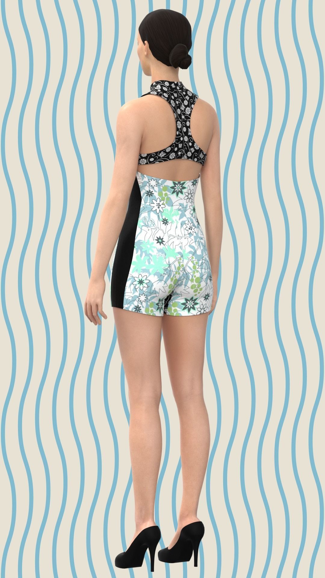 Ladies Summer Surfing Dress Low-poly 3D model_1