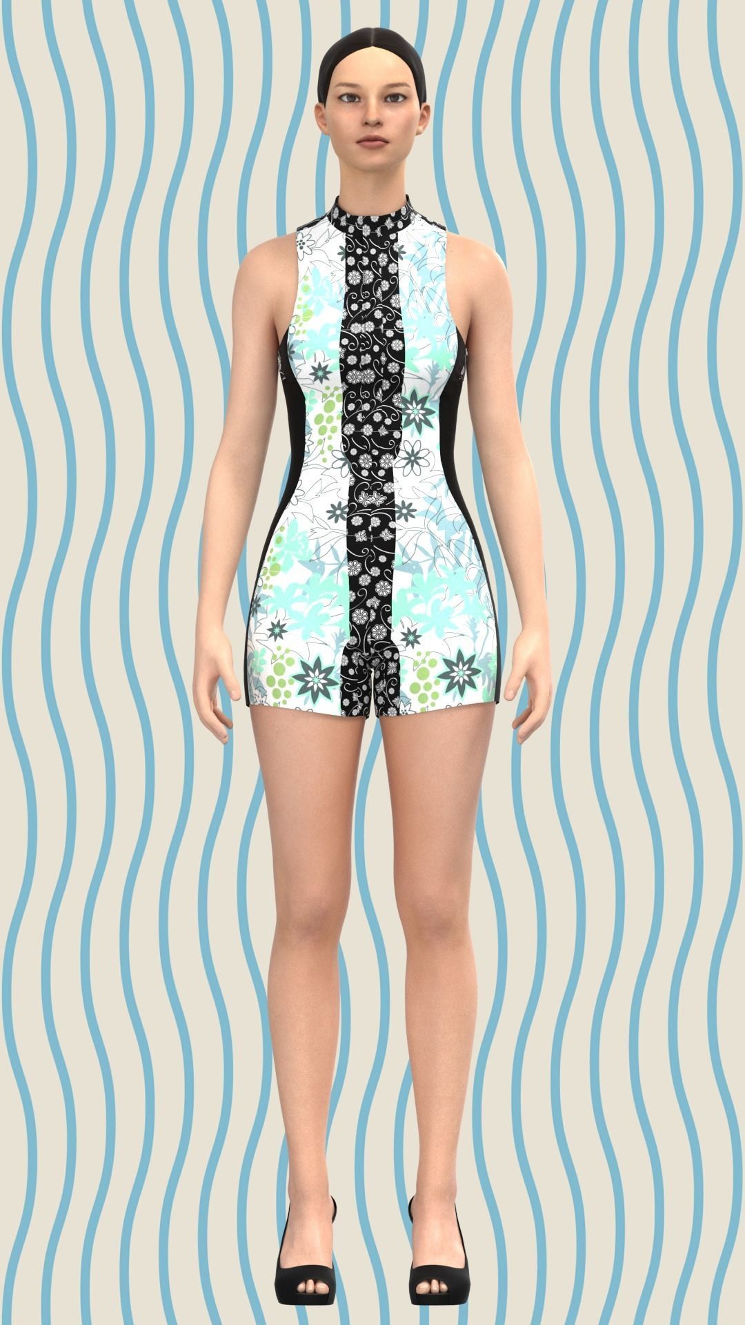 Ladies Summer Surfing Dress Low-poly 3D model_25