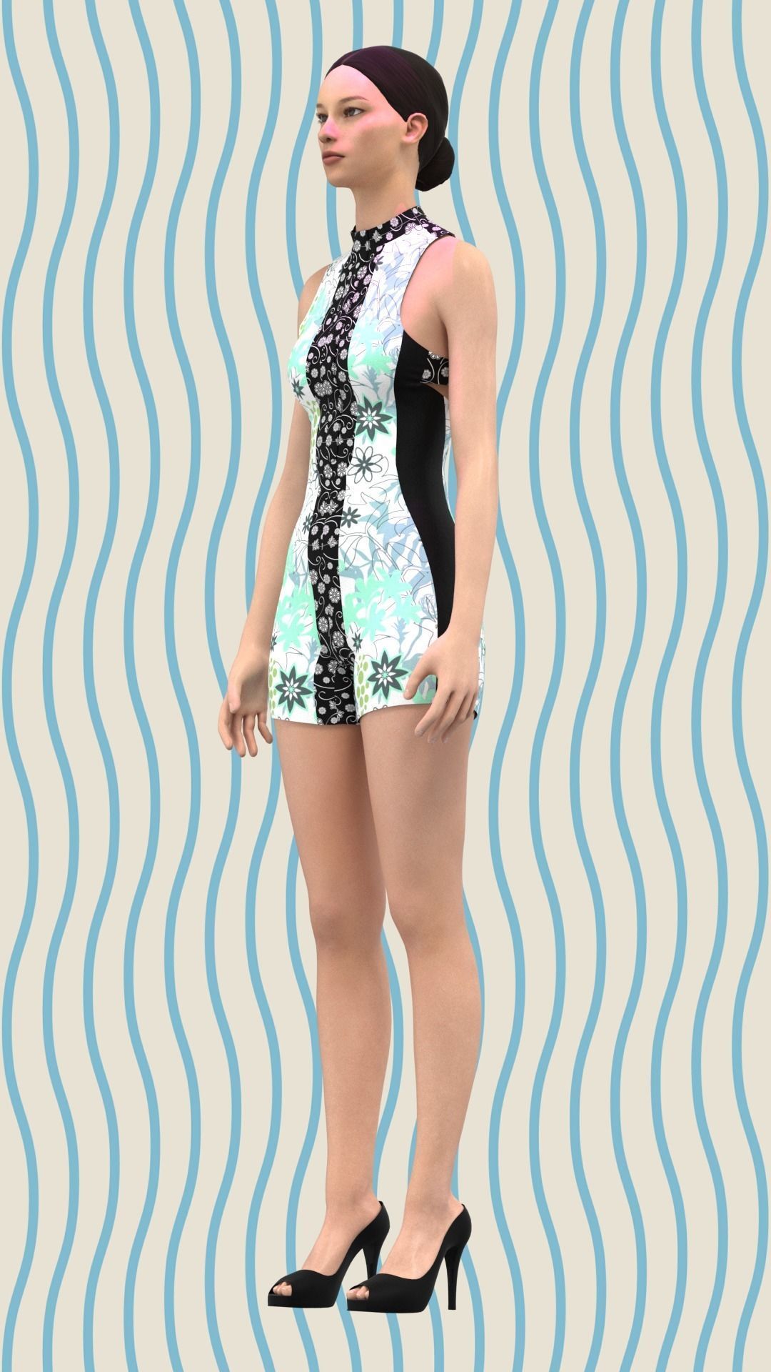 Ladies Summer Surfing Dress Low-poly 3D model_23