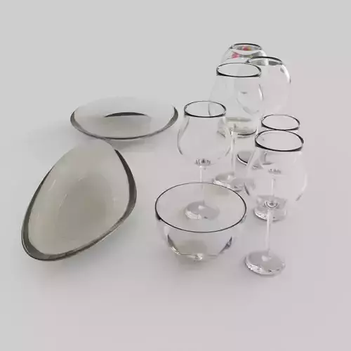 Drinking Set of glasses and bowls Low-poly 3D model