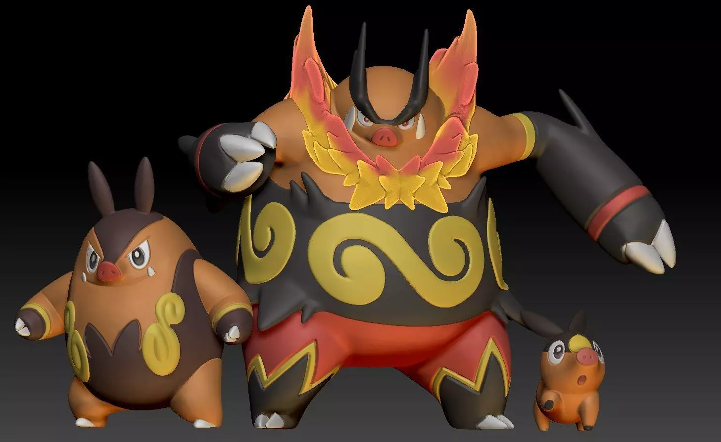 Pokemon Tepig Pignite Emboar 3D print model_0