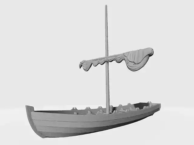 Medieval small boat with sail or for oars
