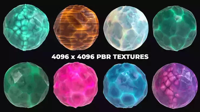 8 Stylized and Seamless Crystals PBR Materials - Set 1 Texture