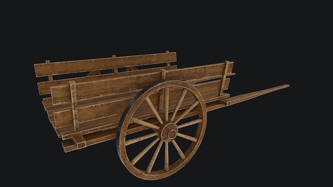 Old Wooden Cart Low-poly 3D model 3