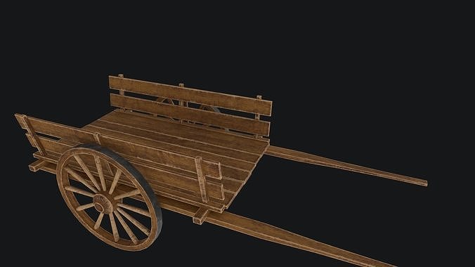 Old Wooden Cart Low-poly 3D model 2