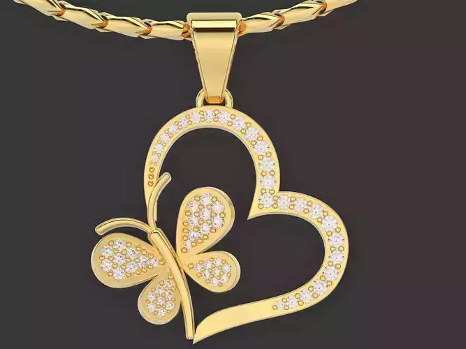 Heart and Butterfly pendant  printable jewelry 3D model