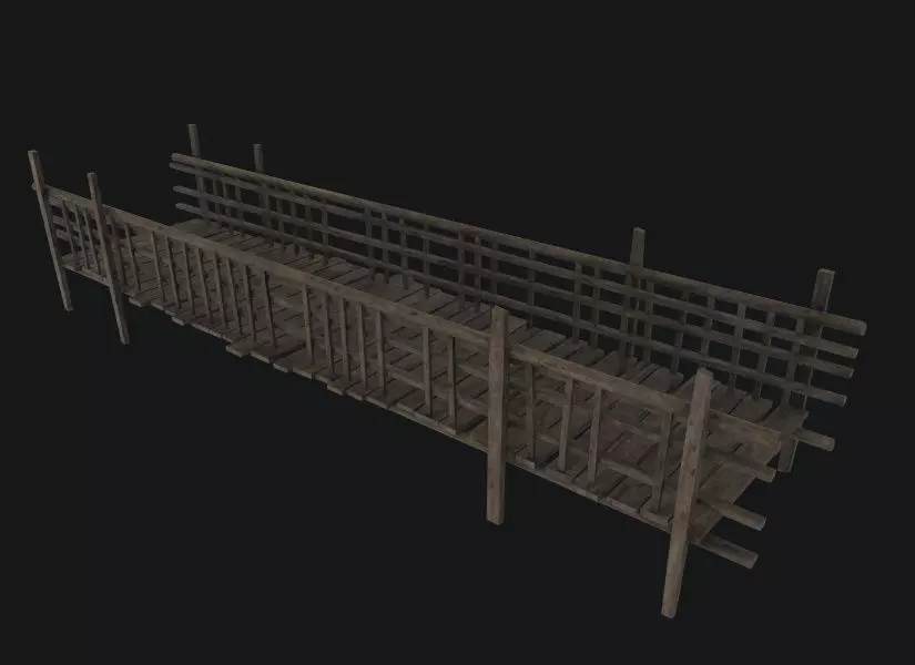 Old Wooden Bridge Low-poly 3D model_0