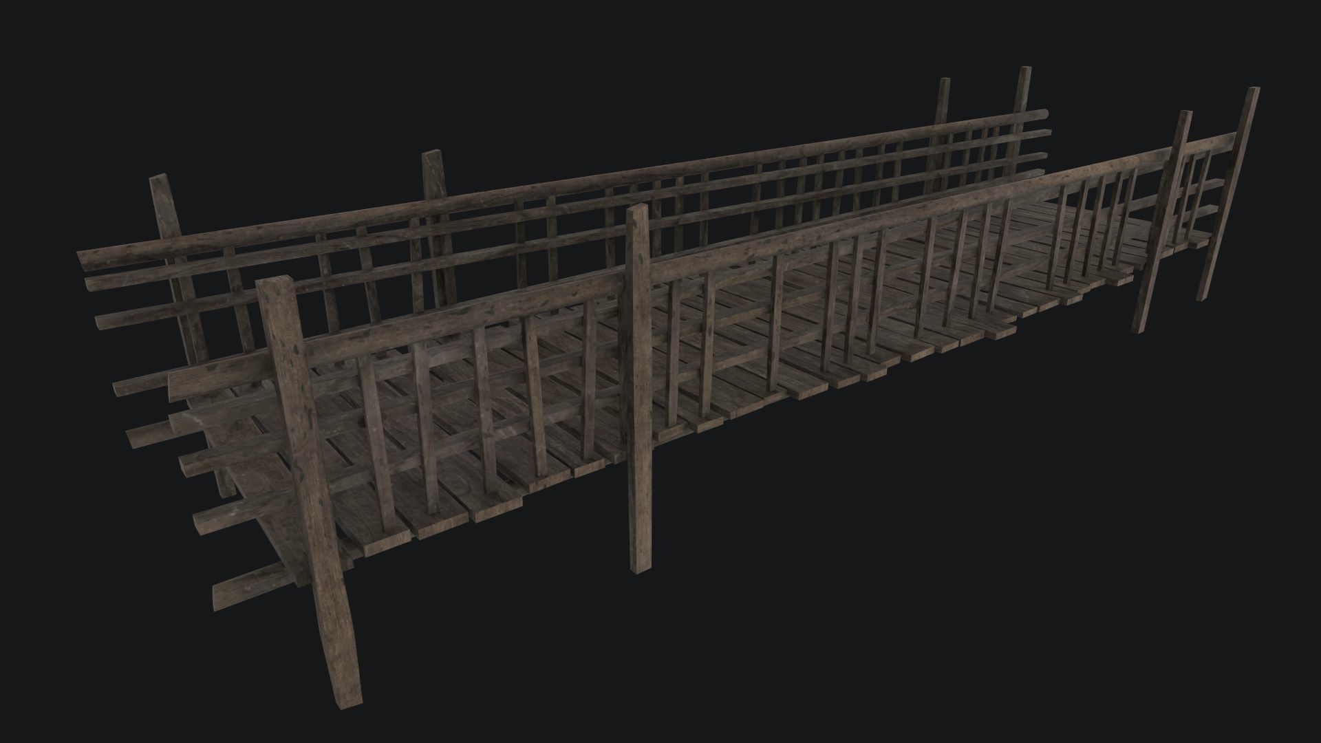 Old Wooden Bridge Low-poly 3D model_1