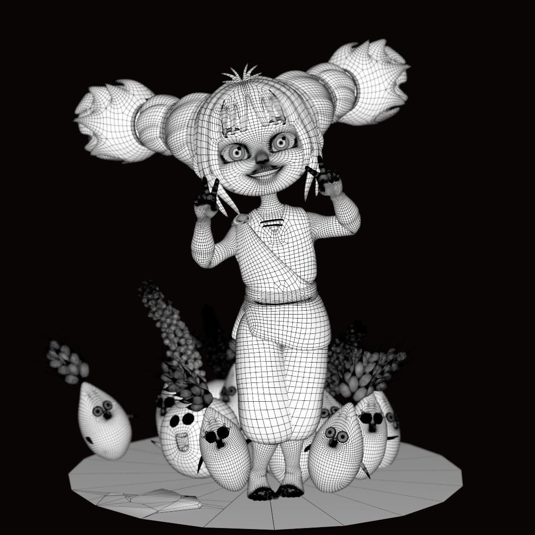 Cartoon  Girl Hoki Rigged  Low-poly 3D model_6