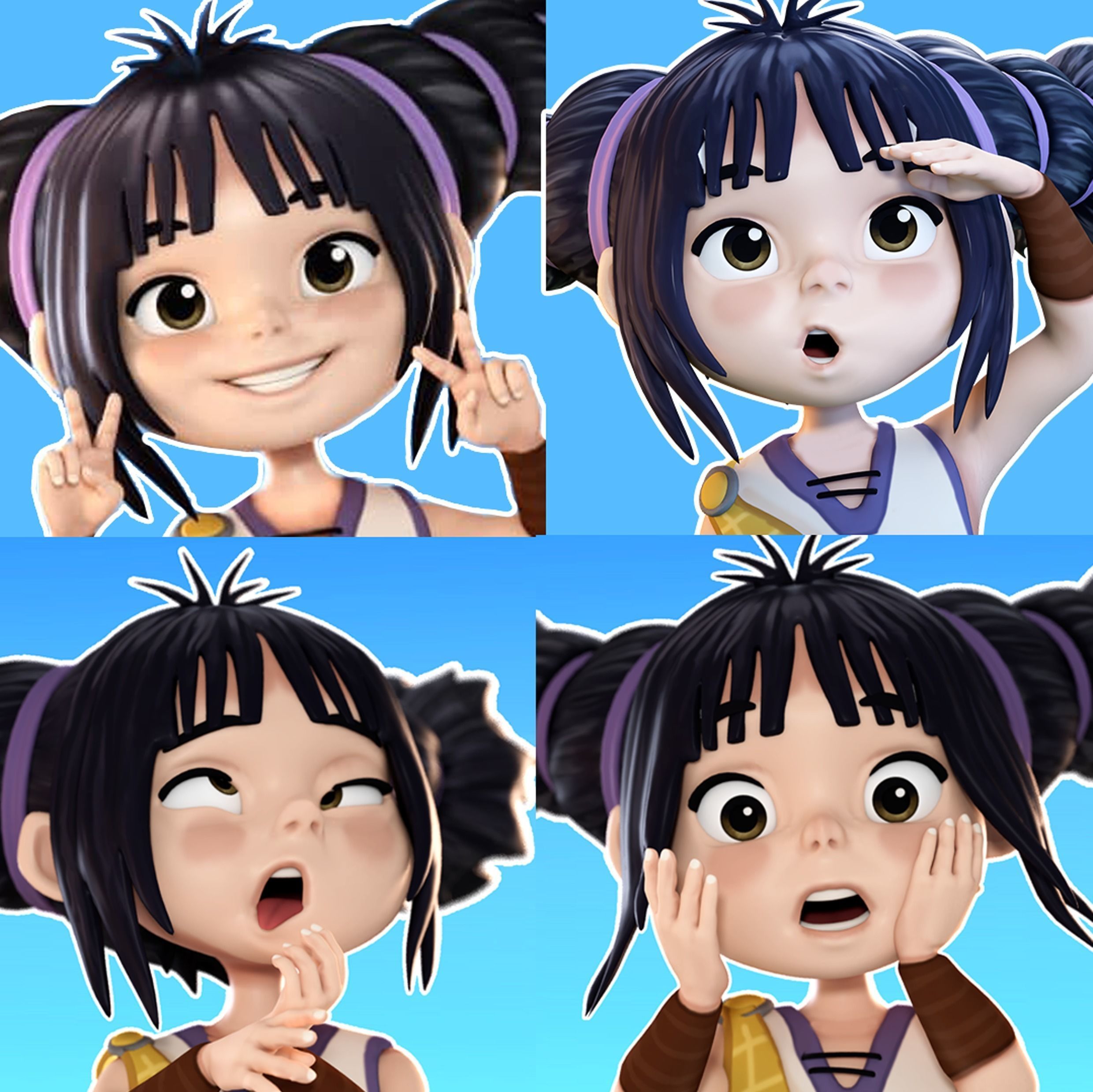 Cartoon  Girl Hoki Rigged  Low-poly 3D model_2