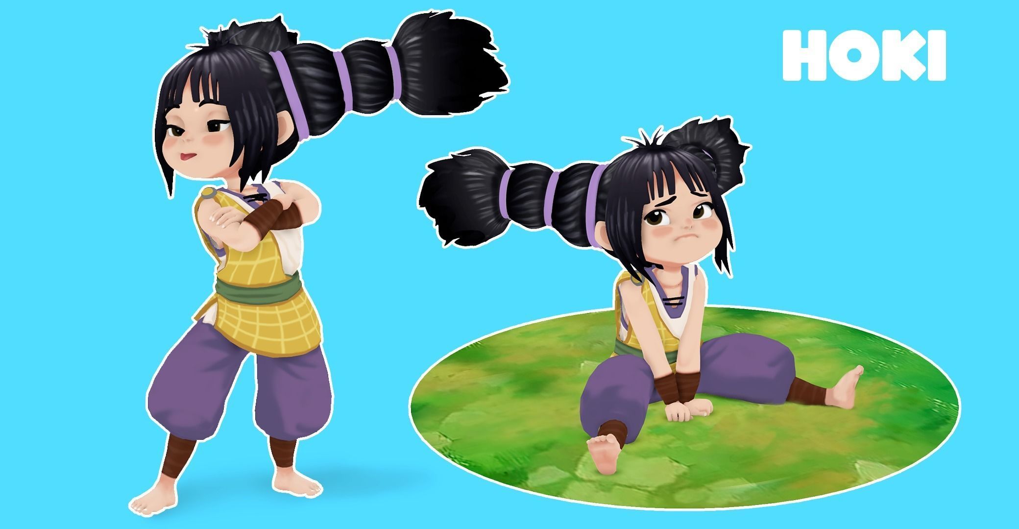 Cartoon  Girl Hoki Rigged  Low-poly 3D model_4